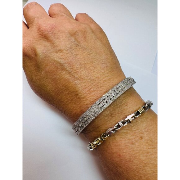 Estate Sterling Silver 925 Designer Diamond Filigree Hinged Cuff Bracelet 6” - Picture 9 of 10